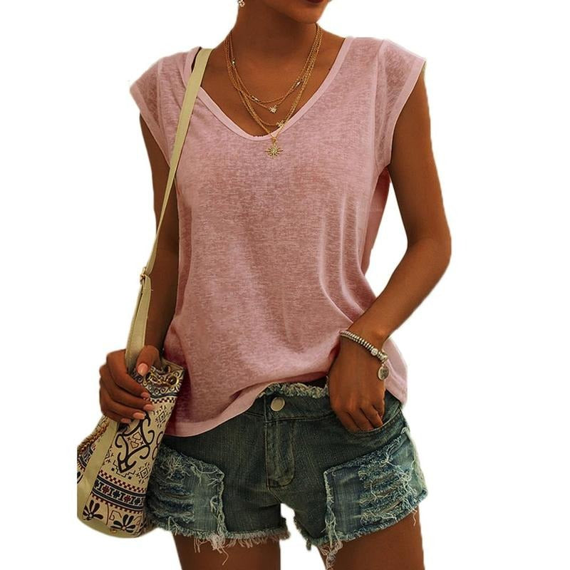 PiePieBuy Womens Cap Sleeve V Neck T-Shirt Casual Loose Fit Basic Tshirts Tops Wine Red Summer Leggings Hoodie, Sweatshirt