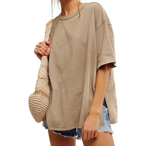 PiePieBuy Womens Oversized Tshirts Summer Casual Short Sleeve Crew Neck T Shirt Loose Fit Side Slit Tee Top Crewneck...