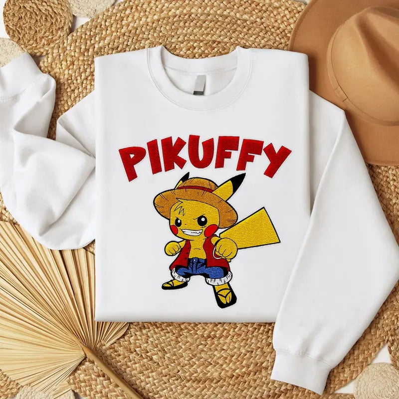 Pikuffy Embroidered Shirt, Anime Embroidered Sweatshirt, Favorite Character Embroidered Shirt Hoodie | HypeCrazeTee.com