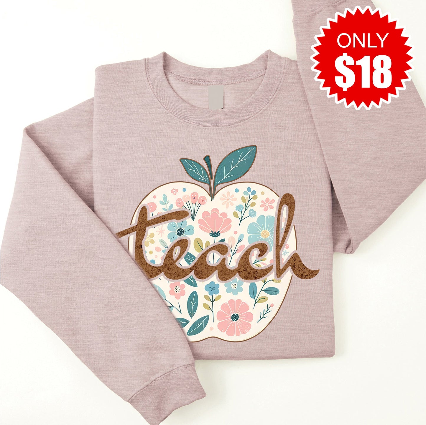Teacher Apple Sweatshirt - Heather Pink Gravel - 18 Style002