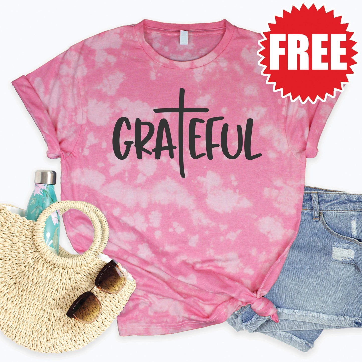 Grateful Tee - Pink Peony Tie Dye - 0