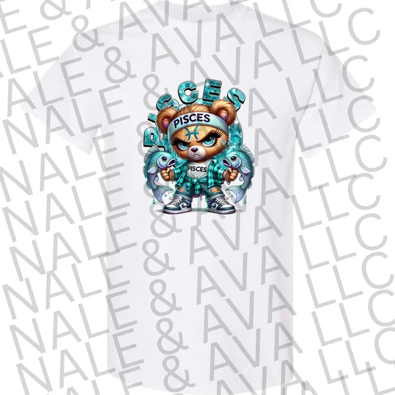 Pisces Girl Zodiac Bear Graphic T Shirt for Women Hoodie, Sweatshirt | HypeCrazeTee.com