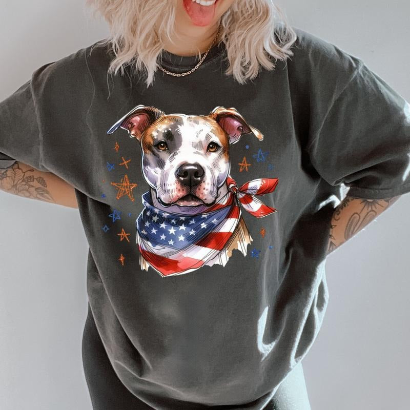 Pitbull Patriotic Dog Shirt ~ Unisex Apparel Relaxed Fit Printed In The USA Clothing Womenswear Casual Comfort Cotton Top...