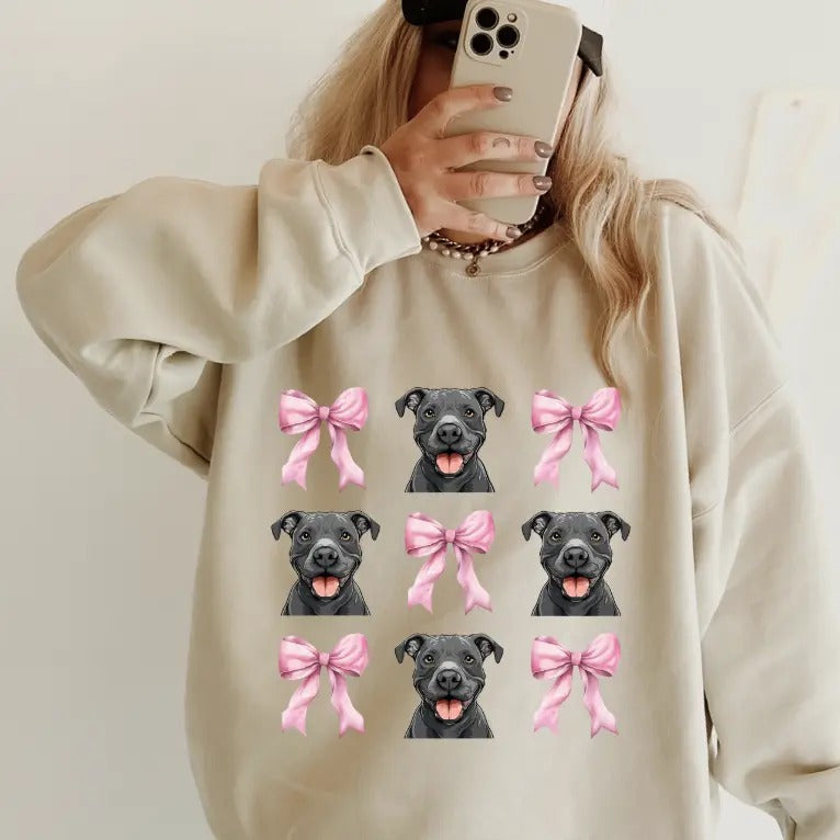 Pitbull with Bows Sweatshirt ~ Sweatshirt Unisex Apparel Relaxed Fit Printed in the USA Clothing Womenswear Casual and...