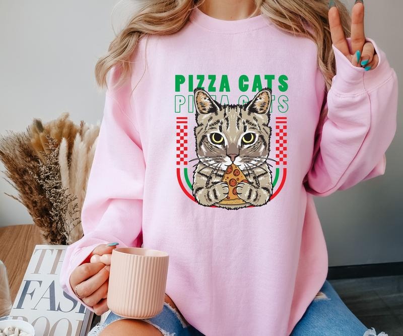 Pizza Cat Crewneck Sweatshirt T-Shirts, Hoodie | HypeCrazeTee.com