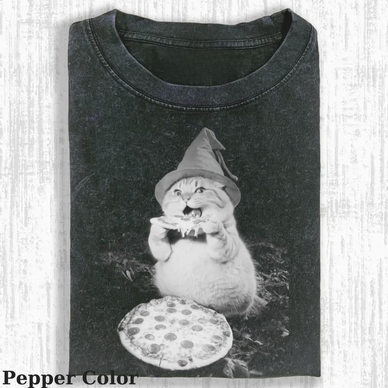 Pizza Lover Cat Vintage Tee, Cat T-Shirt, Meme Cringe Funny Dumb Shirts, Unisex Movie Shirt Menswear Womenswear...