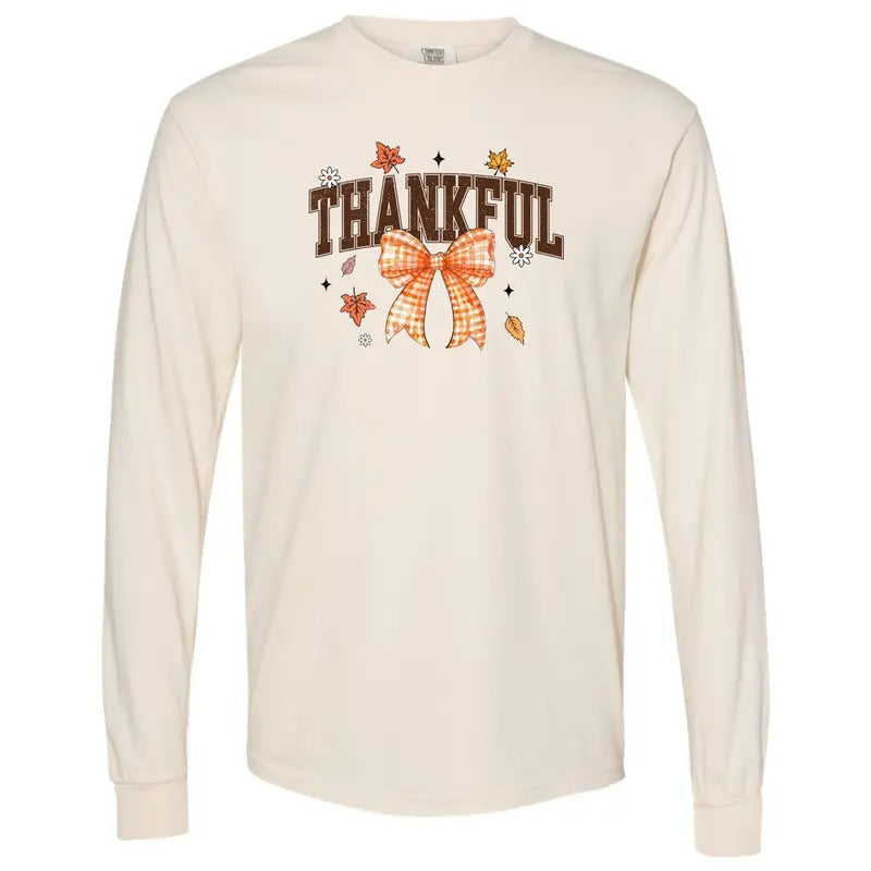 Plaid Bow Thankful Long Sleeve Comfort Colors T-Shirt 'NLB' Hoodie, Sweatshirt | HypeCrazeTee.com