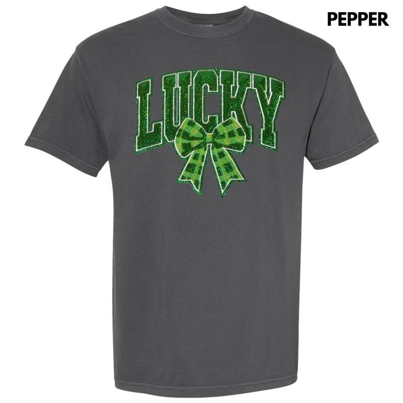 Plaid Lucky Bow Sequin Patch Comfort Colors T-Shirt Hoodie, Sweatshirt | HypeCrazeTee.com