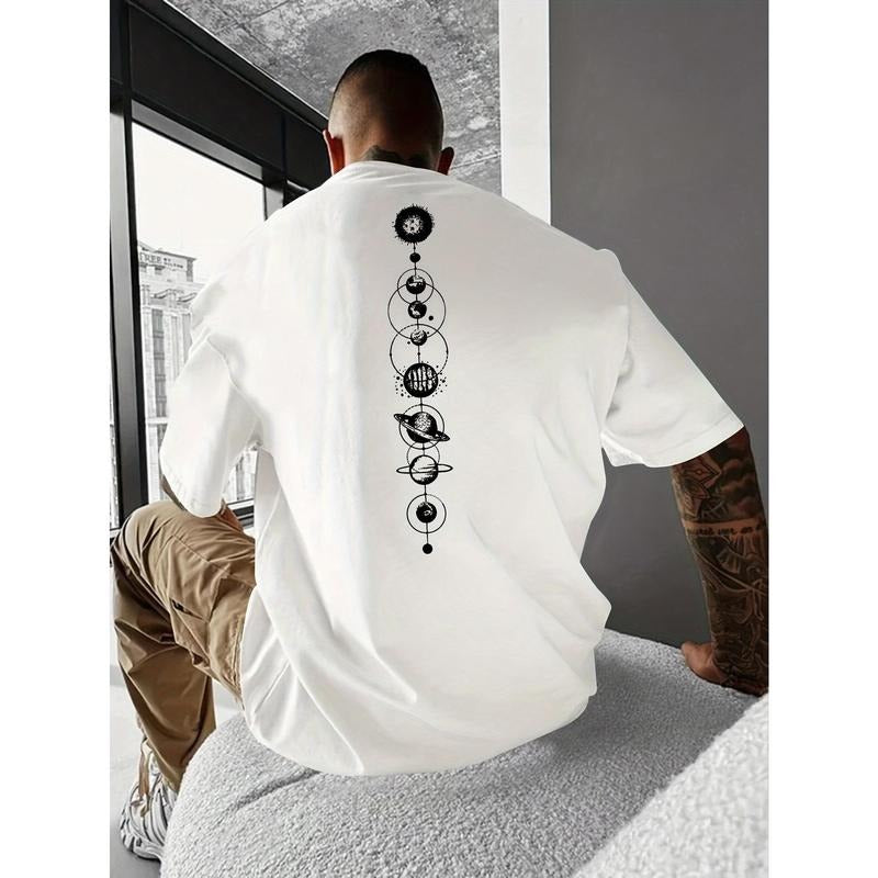 Planet Graphic Print Men's Creative Top, Casual Short Sleeve Crew Neck T-shirt, Men's Clothing For Summer Outdoor Hoodie,...