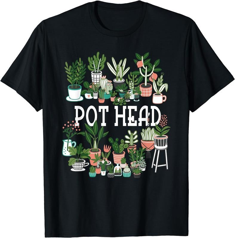 Plant Lover and Gardener: Pot Head Succulent Short Sleeve T-Shirt | Unisex Cotton Tee Gift, Crewneck, Short Sleeve...