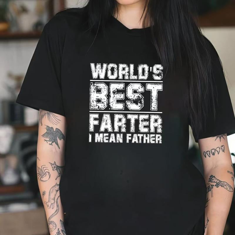 Playful T - Shirt for Dads: 'World's Best Farter I Mean Father' - A Light