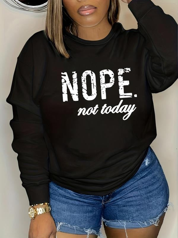 Plus Letter Print Drop Shoulder Sweatshirt, Casual Long Sleeve Round Neck Pullover For Daily Wear, Women's Plus Clothing...