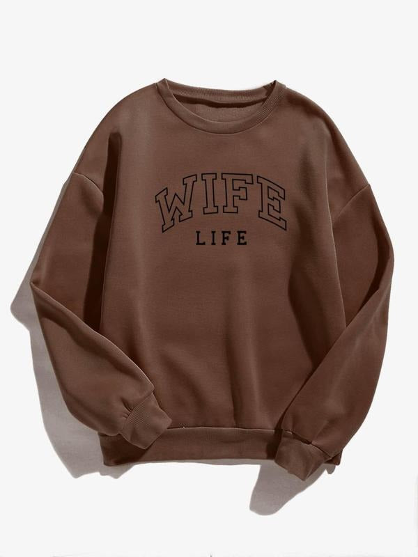 Plus Letter Print Drop Shoulder Sweatshirt, Casual Long Sleeve Round Neck Pullover For Women, Women's Plus Clothing For...