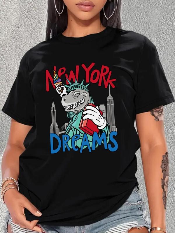 Plus Size Cartoon Graphic Print Round Neck Tee, Casual Short Sleeve T-shirt, Women's Plus Size Clothing for Summer Daily...