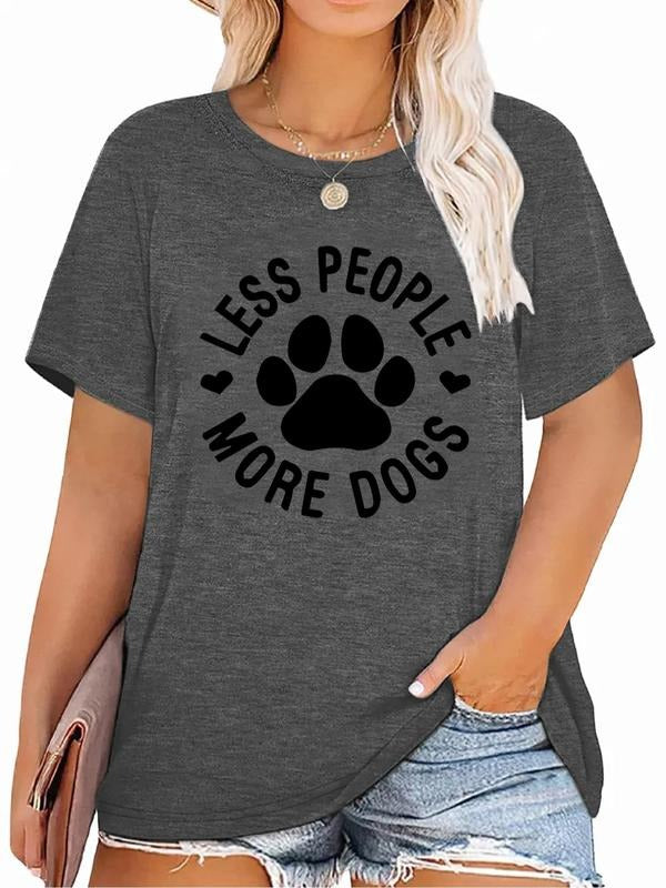Plus Size Cartoon Paw Print Round Neck Tee, Casual Letter Print Short Sleeve T-Shirt for Summer, Women's Plus Clothing...