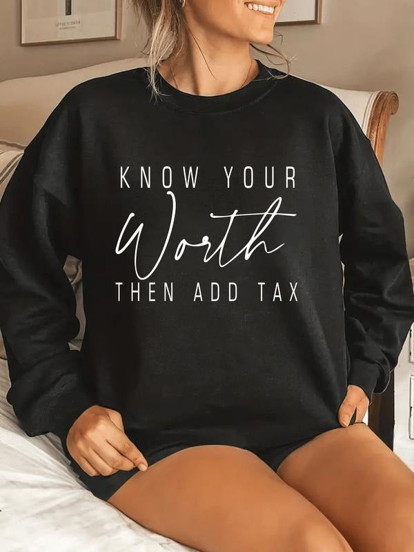 Plus Size Casual Sweatshirt, Women's Plus Slogan Print Long Sleeve Crew Neck Slight Stretch Pullover Sweatshirt, Casual...