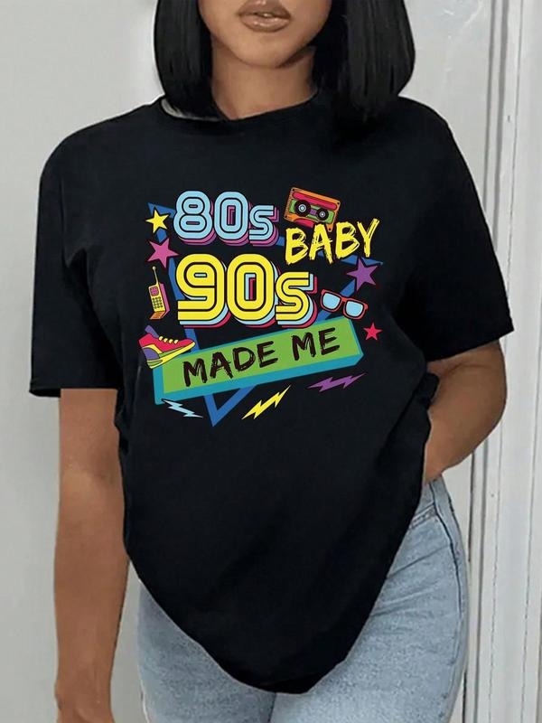 Plus Size Figure & Letter Print Round Neck Graphic Tee, Vintage Trendy Casual Short Sleeve T-shirt for Daily Wear, Ladies...