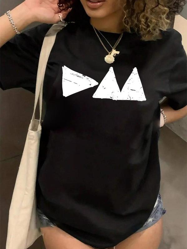 Plus Size Geometric Print Layered Sleeve Tee, Casual Short Sleeve Round Neck T-Shirt for Summer, Women's Plus Clothing...