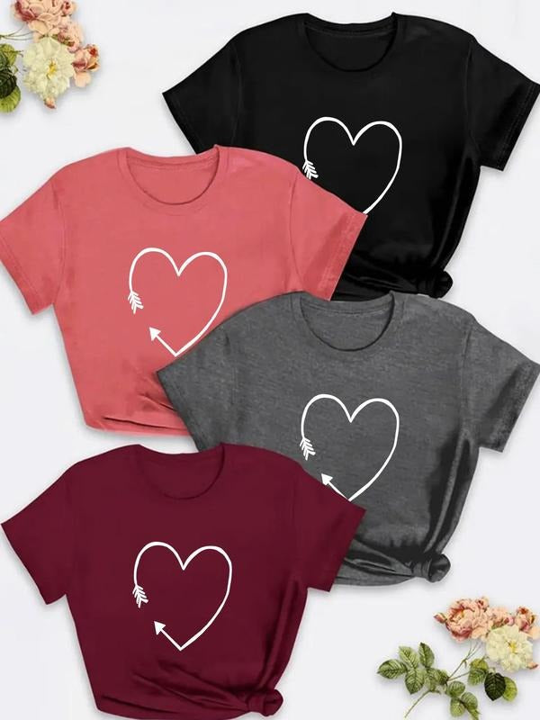 Plus Size Heart Print Round Neck Tee, Casual Short Sleeve T-shirt, Women's Plus Size Summer Clothing for Daily Wear style...