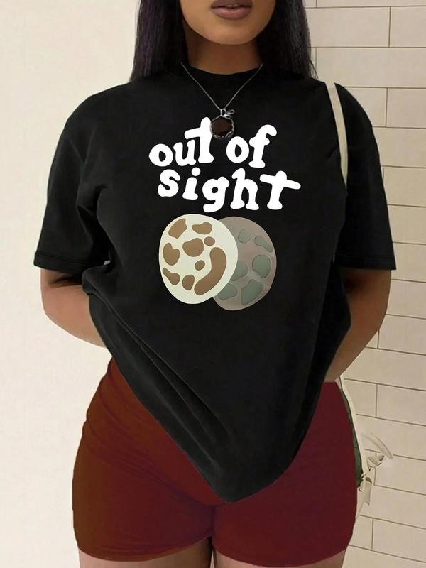 Plus Size Letter & Graphic Print Round Neck Tee, Casual Short Sleeve T-shirt, Women's Plus Clothing for Summer Daily Wear...
