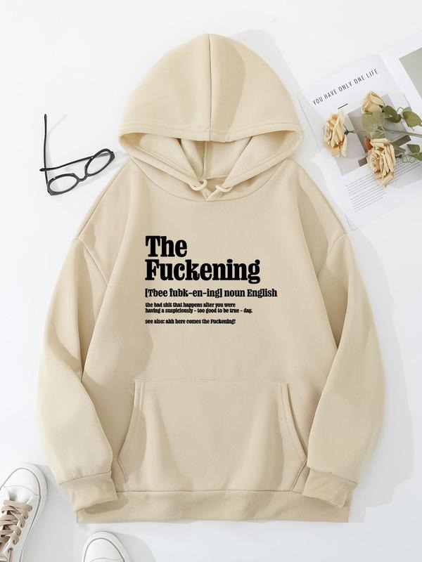 Plus Size Letter Print Drop Shoulder Drawstring Hoodie, Fashion Kangaroo Pocket Long Sleeve Hooded Sweatshirt for Daily...