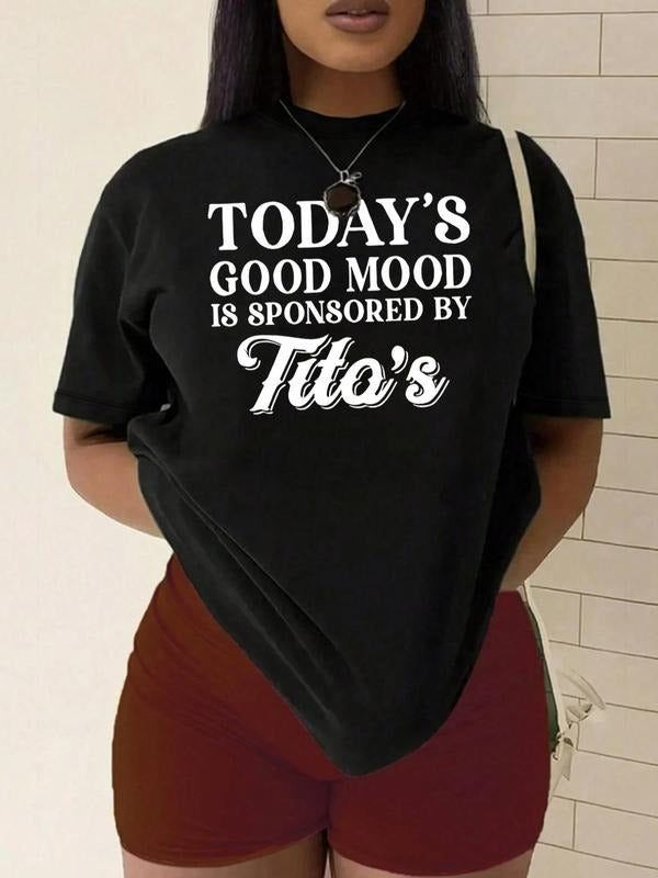 Plus Size Letter Print Round Neck Graphic Tee, Vintage Trendy Casual Short Sleeve T-shirt for Daily Wear, Ladies Summer...