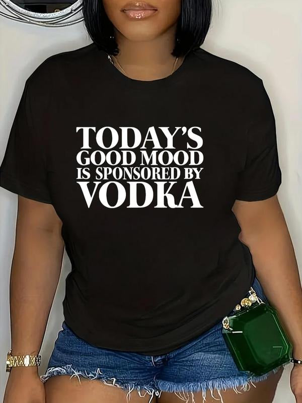 Plus Size Letter Print Round Neck Tee, Casual Short Sleeve Crew Neck T-shirt, Women Plus Clothing for Summer Hoodie,...