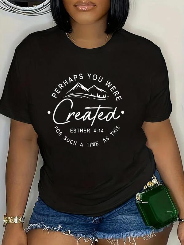 Plus Size Letter Print Round Neck Tee, Casual Short Sleeve T-Shirt for Summer, Women's Plus Clothing for Daily Wear style...