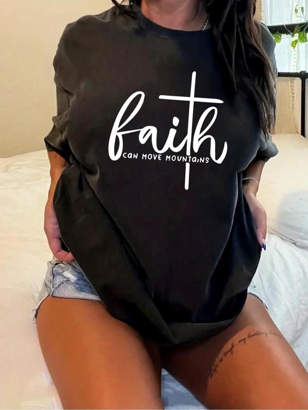 Plus Size Letter Print Round Neck Tee, Casual Short Sleeve T-shirt, Women's Plus Size Clothing for Summer Daily Wear...