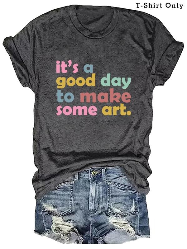Plus Size Letter Print Round Neck Tee, Fashion Casual Crew Neck Short Sleeve T-Shirt for Daily Outdoor Wear, Women Plus...