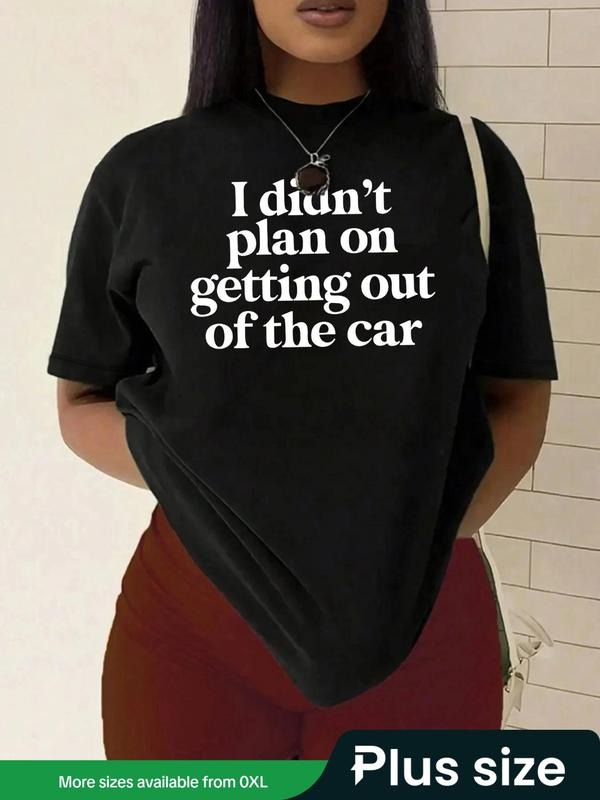 Plus Size Letter Print Round Neck Tee, Fashion Crew Neck Short Sleeve T-Shirt, Women Plus Clothing for Summer Hoodie,...