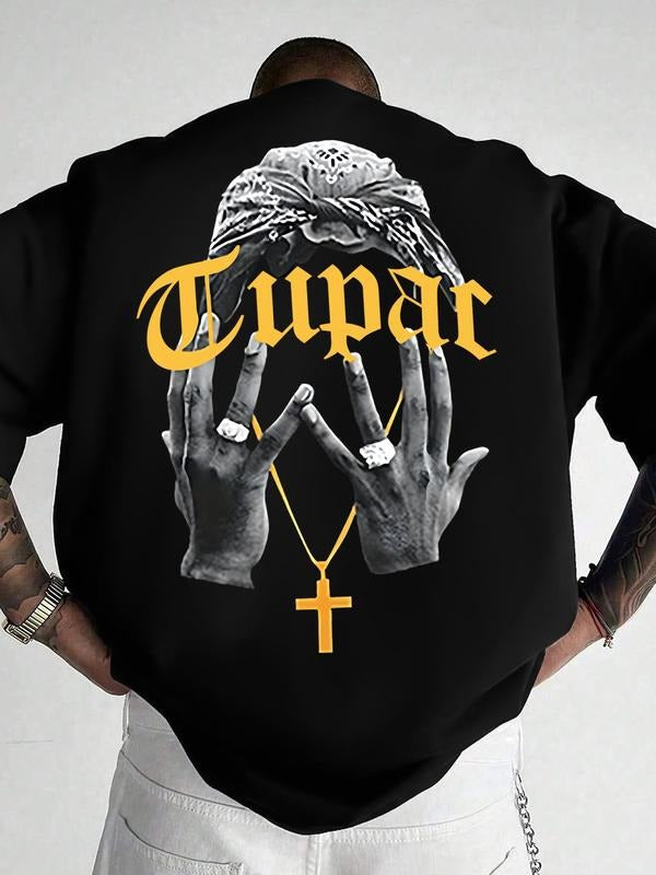 Plus Size Letter Print Short Sleeve Graphic Tee, Casual Street Fashion Round Neck T-shirt for Daily Wear, Men's Plus Size...