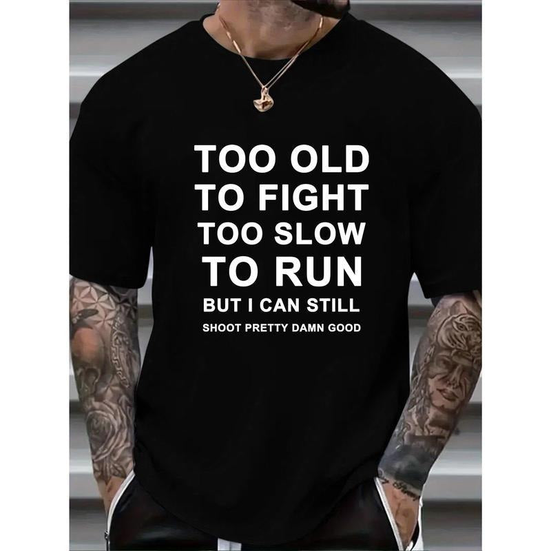 Plus Size Mens Crew Neck Short Sleeve T-Shirts - Breathable Slight Stretch Polyester Fabric, Random Letter Print, Trendy...