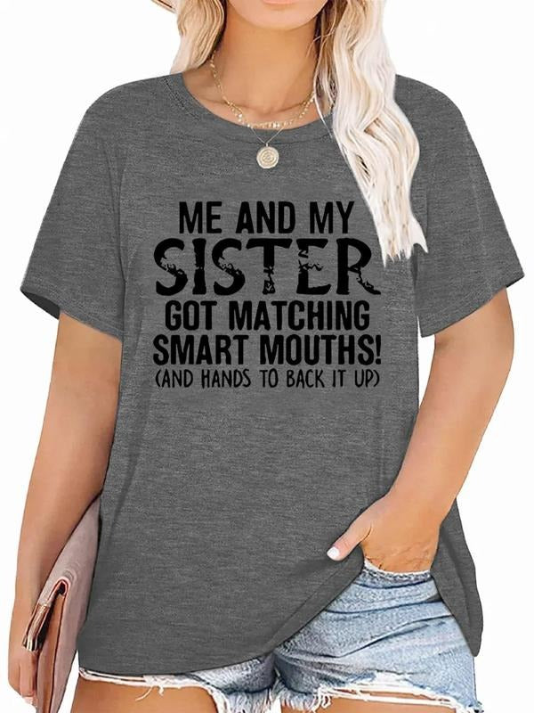 Plus Size Slogan Graphic Round Neck Tee, Casual Short Sleeve T-shirt Women's Plus Summer Clothing for Daily Wear Hoodie,...