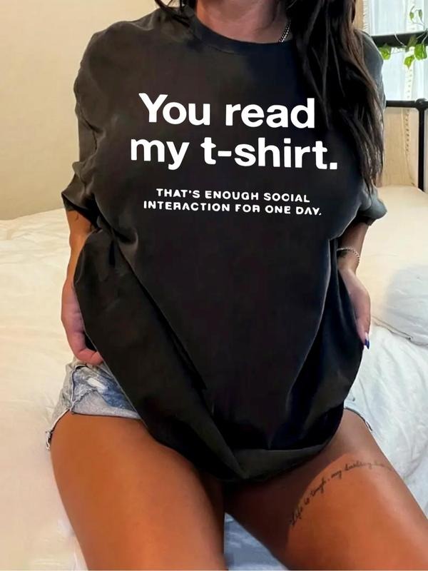 Plus Size Women's Letter Print Crew Neck Tee, Casual Short Sleeve T-Shirt, Women's Plus Clothing for Daily Wear Hoodie,...