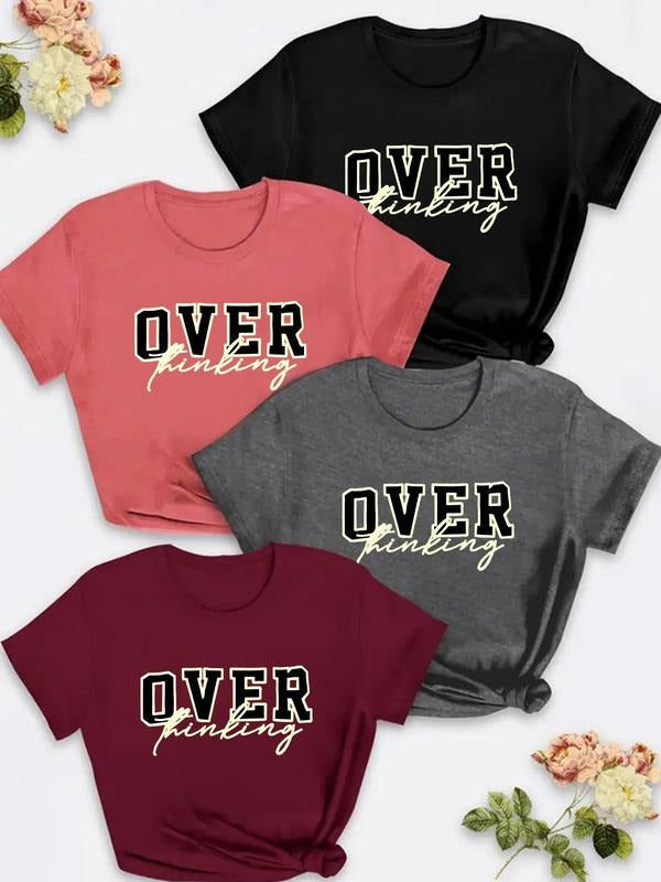 Plus Size Women's Letter Print Short Sleeve Tee, Casual Round Neck T-Shirt, Women's Plus Clothing for Daily Wear Hoodie,...