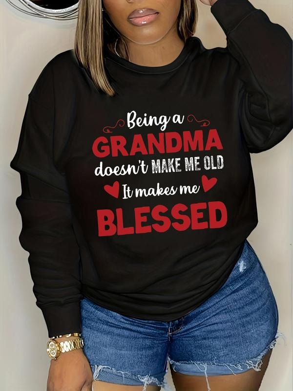 Plus Slogan Graphic Drop Shoulder Sweatshirt, Fashion Casual Crew Neck Long Sleeve Pullover for Daily Holiday Outdoor...
