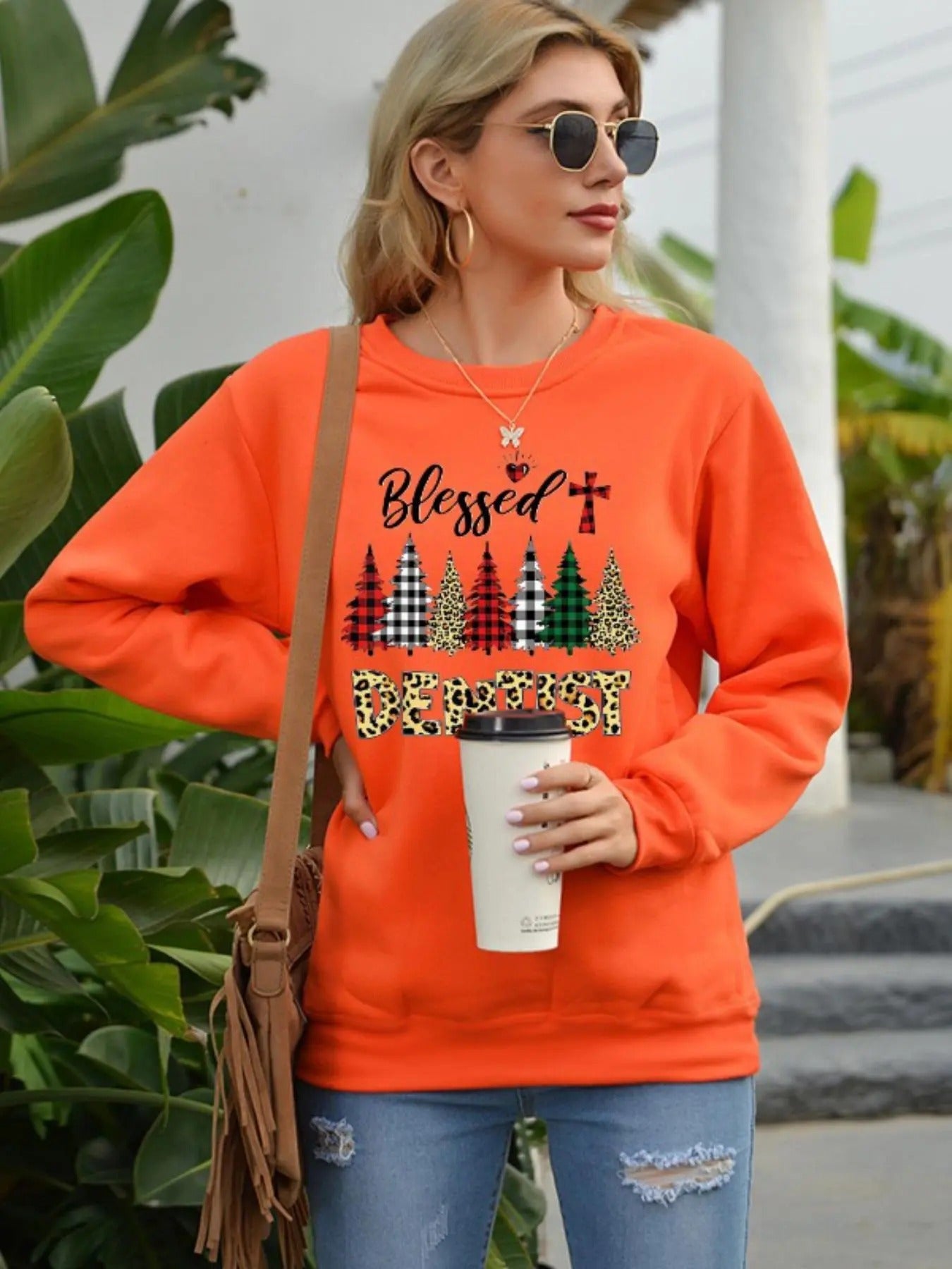 Plus Tree Print Drop Shoulder Pullover, Fashion Casual Crew Neck Sweatshirt for Daily Holiday Outdoor Wear, Women Plus...