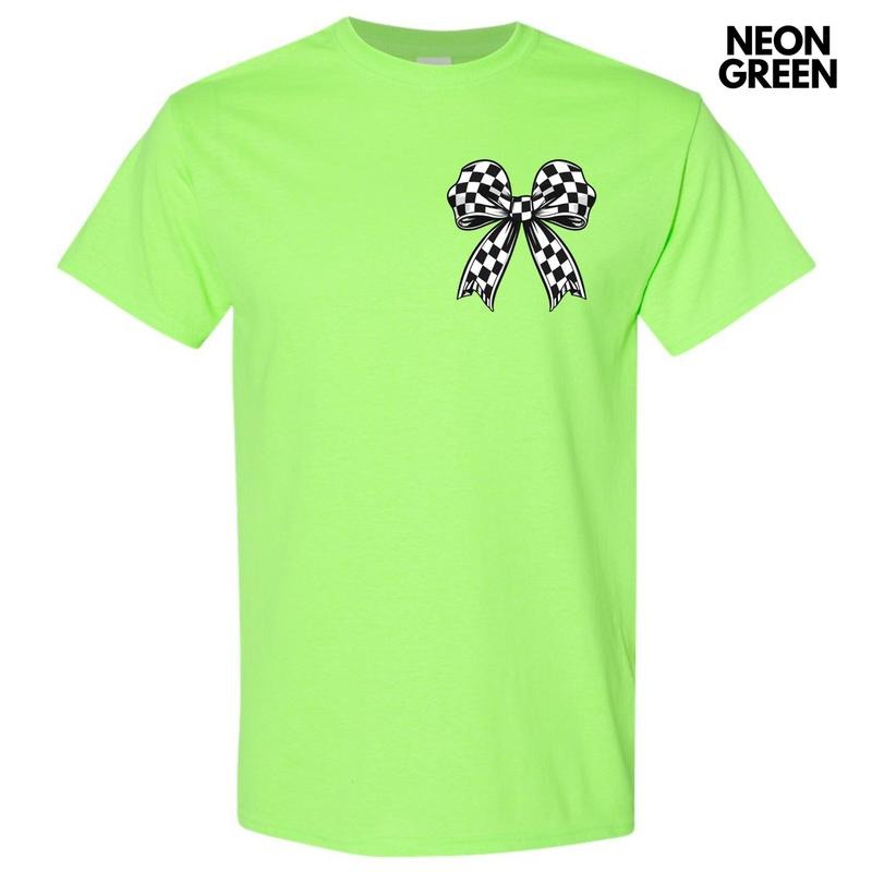 Pocket Size - Black Checkered Bow Gildan Short Sleeve T-Shirt 'NLB' Hoodie, Sweatshirt | HypeCrazeTee.com