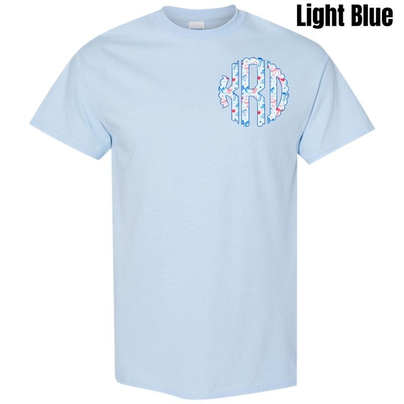 Pocket Size - Blue USA Bows Monogram Gildan Short Sleeve T-Shirt 'NLB' Hoodie, Sweatshirt | HypeCrazeTee.com