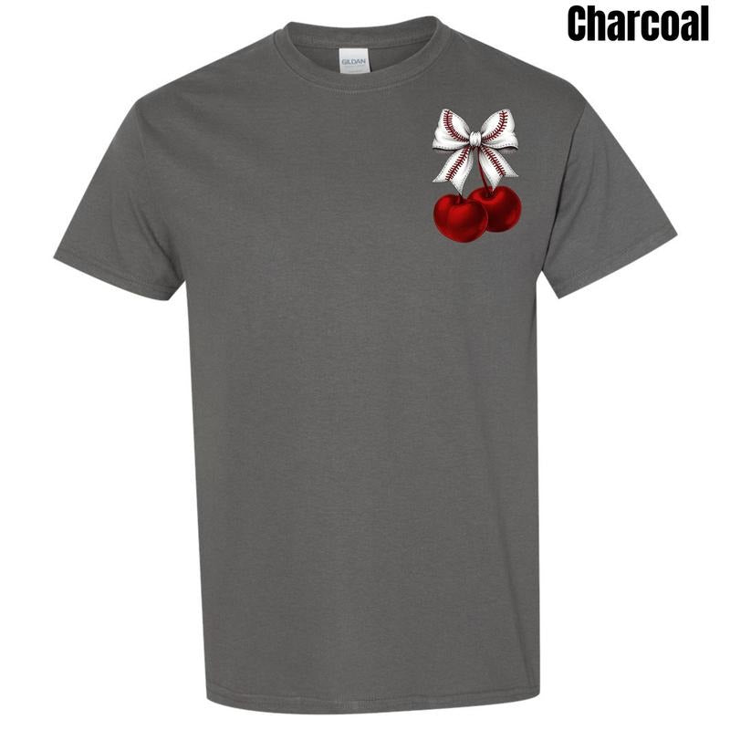 Pocket Size - Cherries Baseball Bow Gildan Short Sleeve T-Shirt 'NLB' Hoodie, Sweatshirt | HypeCrazeTee.com