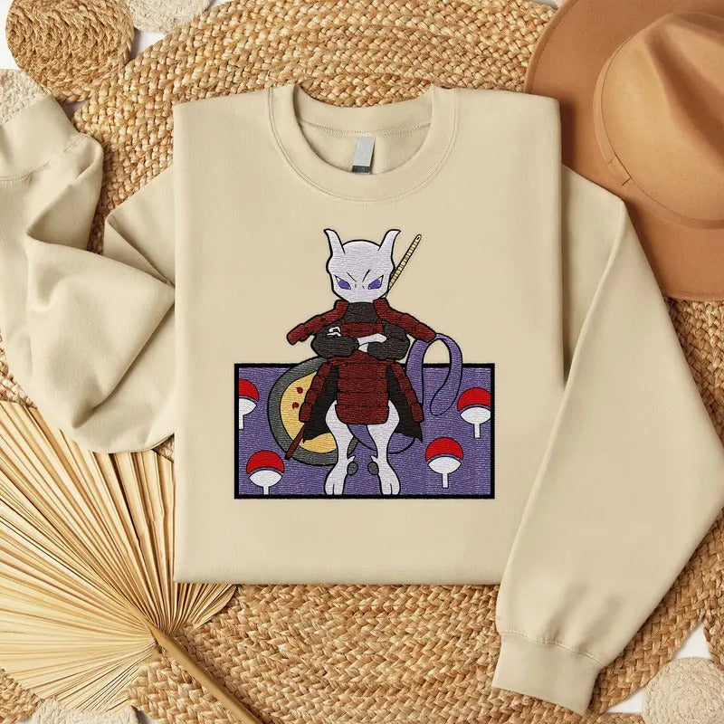 Poke Mew2 Madara Embroidered Shirt, Anime Embroidered Sweatshirt, Manga Shirt, Gift For Fan Hoodie | HypeCrazeTee.com