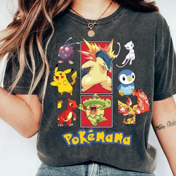 Pokemama shirt, Mother Day Sweatshirt, Cartoon Shirt-  - Unisex Medium-Heavy Fabric, Loose Fit, 50% Cotton & 50%...
