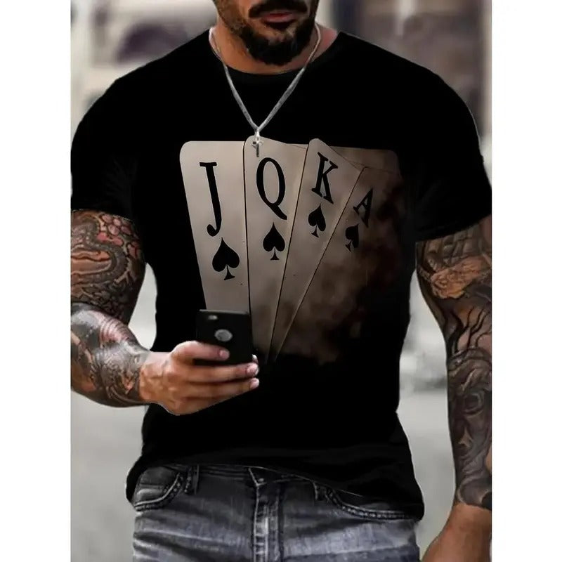 Poker printed T-shirt men's casual style summer and autumn slightly elastic round neck T-shirt Made in USA Hoodie, Sweatshirt