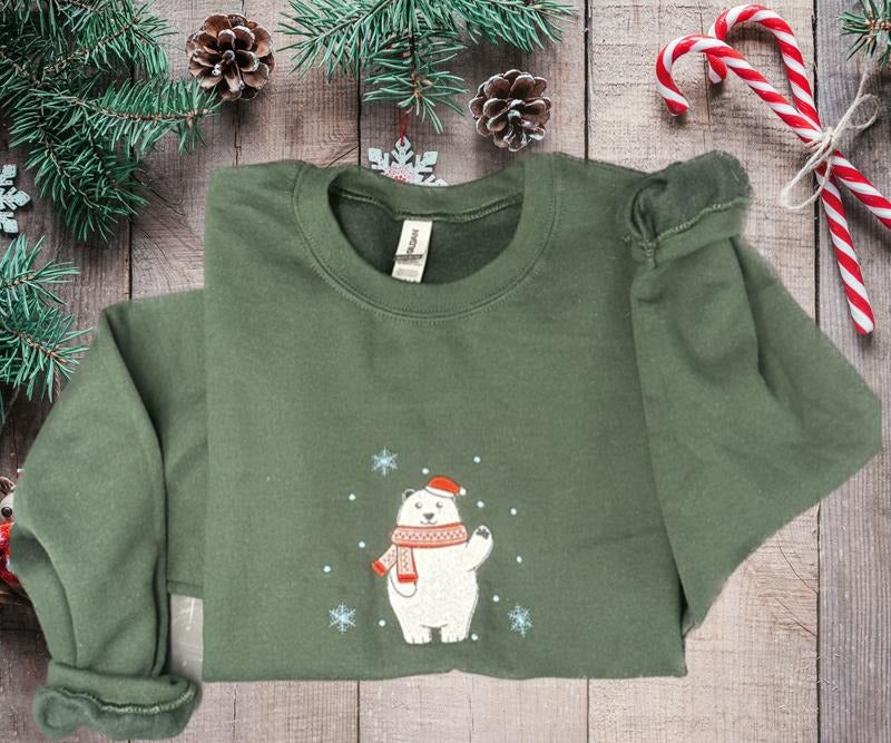 Polar Bear embroidered Crewneck Sweatshirt Fabric Winter T-Shirts, Hoodie | HypeCrazeTee.com