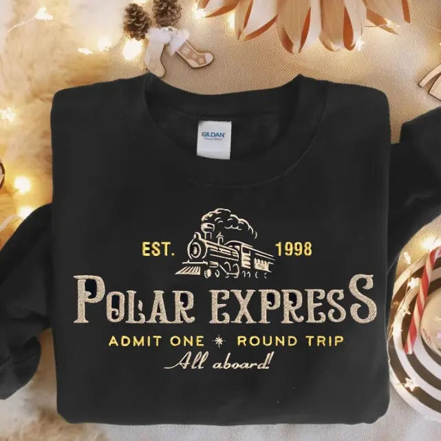 Polar Express Christmas Embroidery Sweatshirt, Christmas Embroidery Sweatshirt, Train Depot Shirt, North Pole Shirt,...
