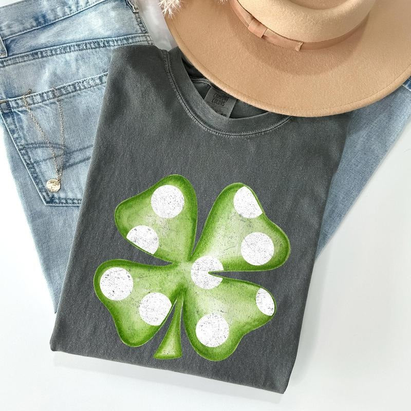 Polka Dot Shamrock, Retro, Vintage, St Patrick's Day Comfort Colors Tshirt, Women's Crew Neck, Crewneck Hoodie, Sweatshirt