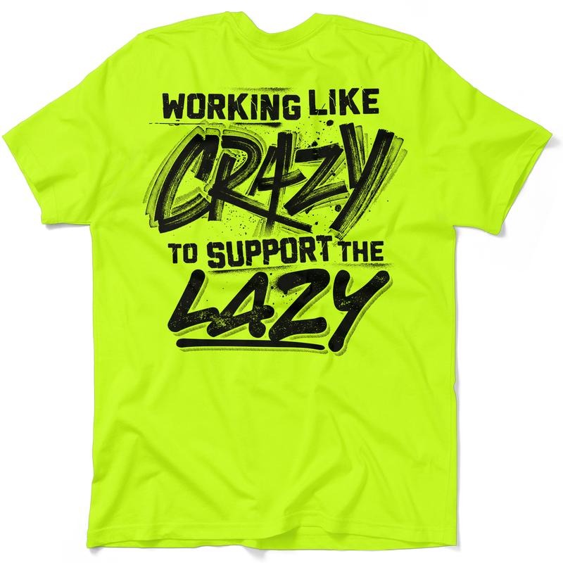 Crazy - Men's Hi Visibility Safety Yellow Work T-Shirt Jersey Menswear Cotton/Poly Blend | Graphic tees Apparel | Funny,...