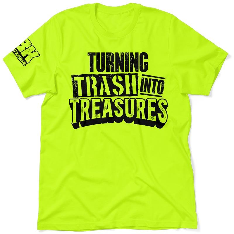 FBK Turning Trash into Treasures Hi Visibility Safety Yellow Work T-Shirt Cotton/Poly Blend Top with Blue Collar Casual...
