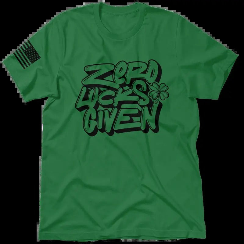 Zero Luck Given Kelly Green Work T-Shirt Jersey Men's 30-Day Guarantee Quality Cotton/Poly Blend Top with Blue Collar...